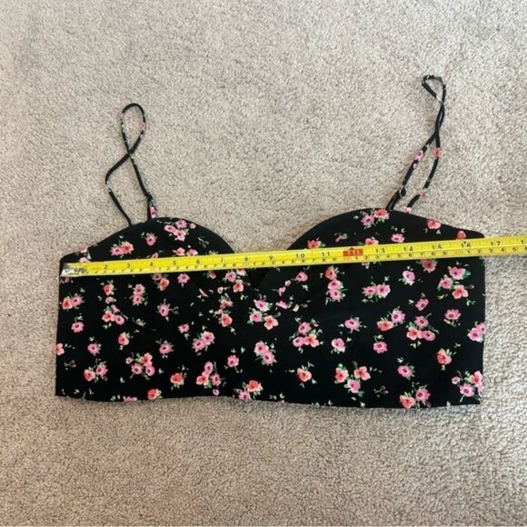 Zara black pink floral flower sweetheart spaghetti strap bustier crop top Sz XL - Picture 6 of 8